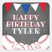 Baseball Ball Chalkboard Kinder Junge Geburtstag Quadratischer Aufkleber (Vorderseite)