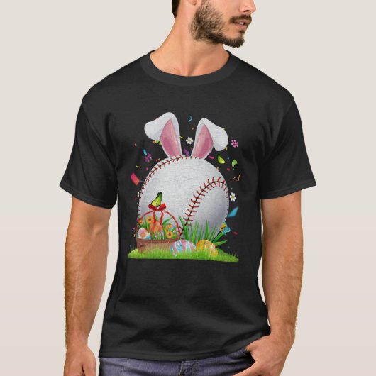Baseball Ball Egg Bunny Ears Happy Easter Day Men  T-Shirt (Vorderseite)