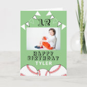 Baseball Ball Flag Green Sports Boy Foto Geburtsta Karte (Vorderseite)