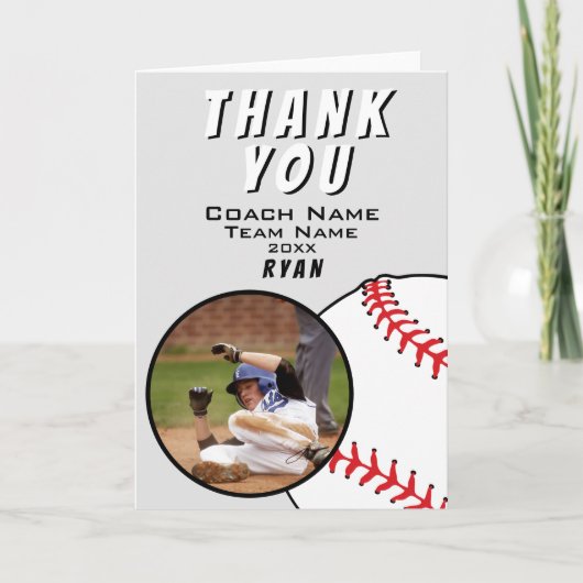 Baseball Ball Gray Danke Coach Foto Card (Vorderseite)