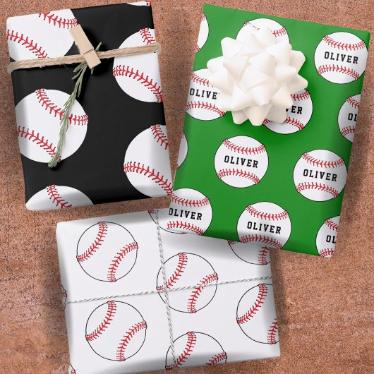 Baseball Ball Green Muster Kids Name Geschenkpapier Set