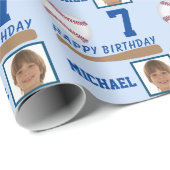 Baseball Ball Happy Birthday Foto Geschenkpapier (Rolleneckpunkt)