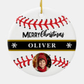 Baseball Ball Individuelle Name Frohe Weihnachten  Keramik Ornament (Hinten)