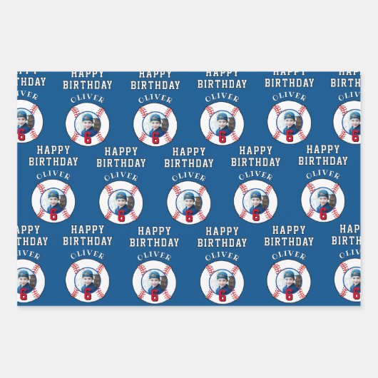 Baseball Ball Kids Birthday Photo Geschenkpapier Set (Vorderseite 2)