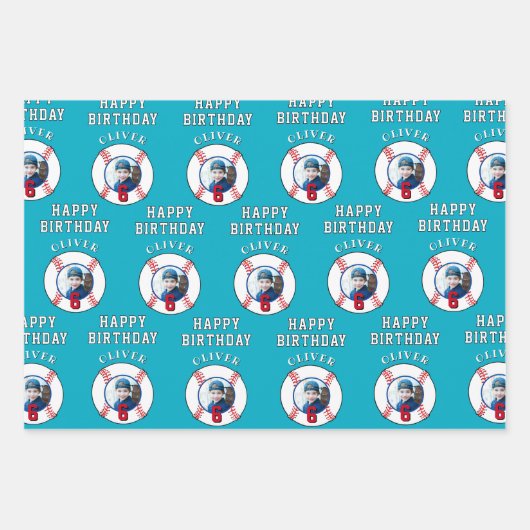 Baseball Ball Kids Birthday Photo Geschenkpapier Set (Vorderseite)