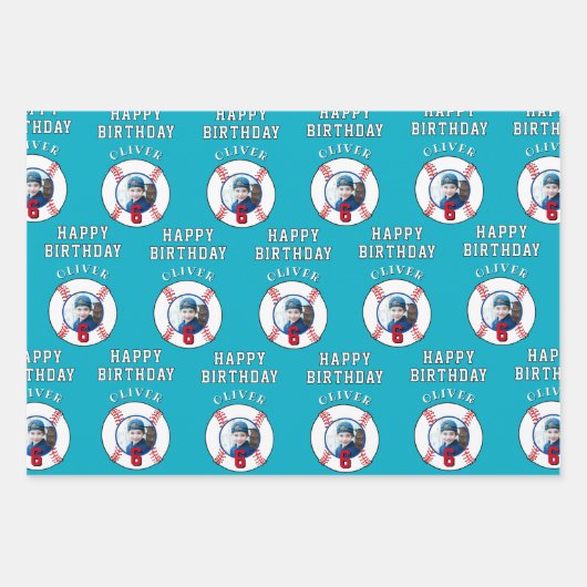 Baseball Ball Kids Birthday Photo Geschenkpapier Set (Vorderseite)