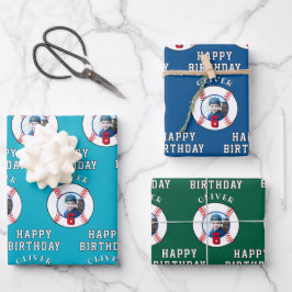 Baseball Ball Kids Birthday Photo Geschenkpapier Set
