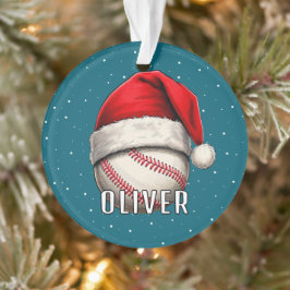 Baseball Ball mit Weihnachtsmannmütze Schneeflocke Ornament