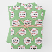 Baseball-Ball-Muster Kids Name Birthday Geschenkpapier Set (Beispiel)