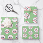 Baseball-Ball-Muster Kids Name Birthday Geschenkpapier Set<br><div class="desc">Baseball Ball Muster Kids nennen Geburtstag Wrapping Paper Sheets. Baseballmuster mit Namen auf grünem Hintergrund. Personalisieren Sie Ihren Namen oder löschen Sie den Text.</div>