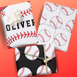 Baseball-Ball-Muster Kids Name Birthday Geschenkpapier Set