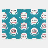 Baseball Ball Muster Kinder Name Frohe Weihnachten Geschenkpapier Set (Vorderseite 3)