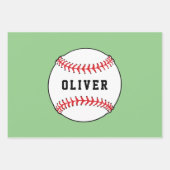 Baseball Ball Pattern Kids Name Birthday Geschenkpapier Set (Vorderseite)