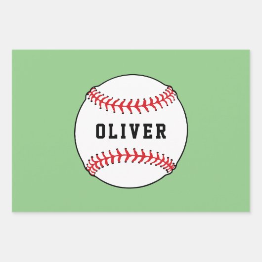 Baseball Ball Pattern Kids Name Birthday Geschenkpapier Set (Vorderseite)