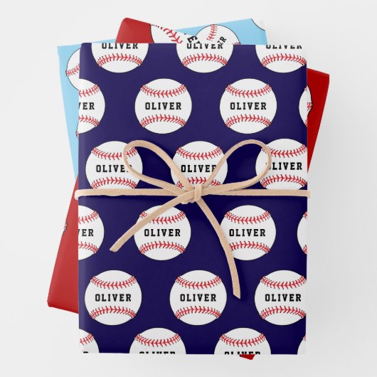 Baseball Ball Pattern Kids Name Birthday Wrapping Geschenkpapier Set (Beispiel)