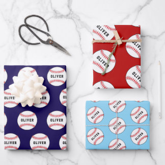 Baseball Ball Pattern Kids Name Birthday Wrapping Geschenkpapier Set