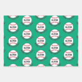 Baseball Ball Pattern Kinder Name Frohe Weihnachte Geschenkpapier Set (Vorderseite)