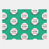 Baseball Ball Pattern Kinder Name Frohe Weihnachte Geschenkpapier Set (Vorderseite 3)