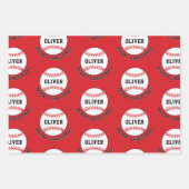 Baseball Ball Pattern Kinder Name Frohe Weihnachte Geschenkpapier Set (Vorderseite 3)
