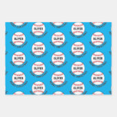 Baseball Ball Pattern Kinder Name Frohe Weihnachte Geschenkpapier Set (Vorderseite)