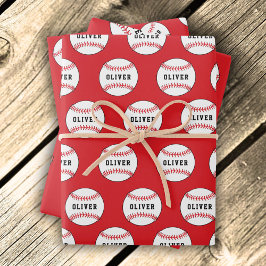 Baseball Ball Pattern Kinder Name Geburtstagswrapp Geschenkpapier Set