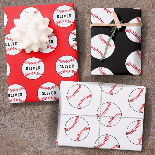 Baseball Ball Pattern Kinder Name Geburtstagswrapp Geschenkpapier Set