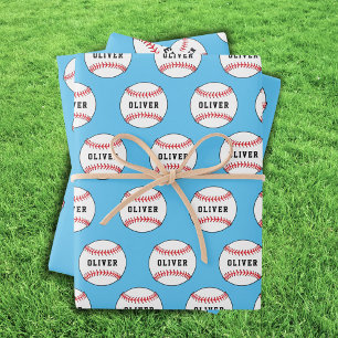 Baseball Ball Pattern Kinder Name Geburtstagswrapp Geschenkpapier Set