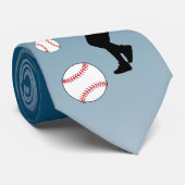 Baseball Ball Player Black Silhouette Blue Krawatte (Gerollt)