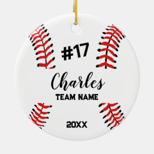 Baseball Ball Player   Individuelle Name-Nummer un Keramik Ornament