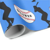 Baseball Ball Player Kids Name Birthday Blue Geschenkpapier (Rolleneckpunkt)