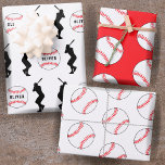Baseball Ball Player Kids Name Birthday Geschenkpapier Set<br><div class="desc">Baseball Ball Player Kids Name Birthday Wrapping Paper Sheets. Silhouette of baseball players and baseball balls with custom name. Personalize with your name or erase the text.</div>