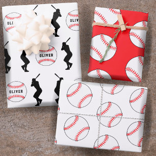 Baseball Ball Player Kids Name Birthday Geschenkpapier Set
