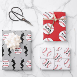 Baseball Ball Player Kinder Name Geburtstag Geschenkpapier Set