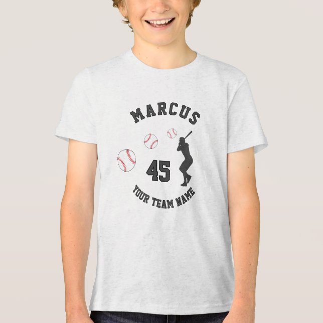 Baseball-Ball-Player-Silhouette Name Team-Nummer Tri-Blend Shirt (Vorderseite)