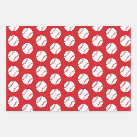 Baseball Ball Red Pattern Kids Name Birthday  Geschenkpapier Set (Vorderseite 3)