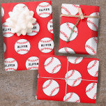 Baseball Ball Red Pattern Kids Name Birthday  Geschenkpapier Set<br><div class="desc">Baseball Ball Red Pattern Kids Name Birthday Wrapping Paper Sheets. Personalize with your name or erase the text.</div>