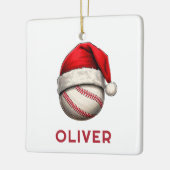 Baseball Ball Red Santa Hat Name Christmas  Keramikornament (Links)
