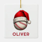 Baseball Ball Red Santa Hat Name Christmas  Keramikornament (Rückseite)