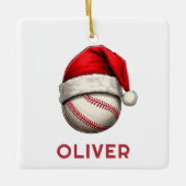 Baseball Ball Red Santa Hat Name Christmas  Keramikornament (Vorderseite)