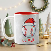 Baseball Ball Red Santa Hat Snowflake Name Zweifarbige Tasse