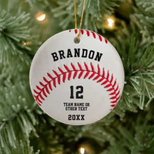 Baseball Ball Red Stitching Photo Personalized Keramik Ornament