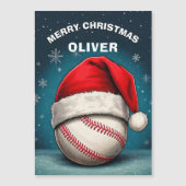 Baseball Ball Red Weihnachtsmannmütze Name Weihnac Magnetkarte (Vorderseite)