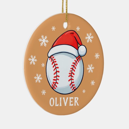 Baseball Ball Red Weihnachtsmannmütze Snowflake Na Keramik Ornament (Rechts)