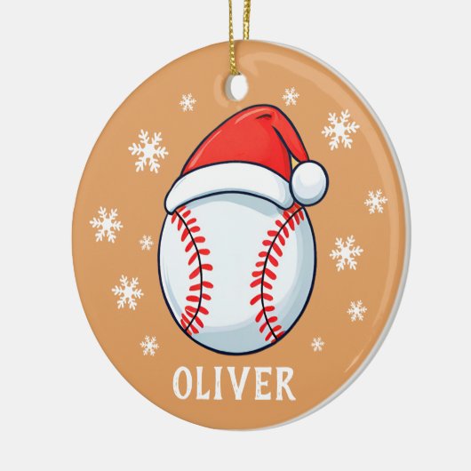 Baseball Ball Red Weihnachtsmannmütze Snowflake Na Keramik Ornament (Links)