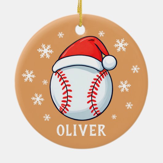 Baseball Ball Red Weihnachtsmannmütze Snowflake Na Keramik Ornament (Hinten)