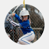 Baseball Ball Rot Stitching Foto Personalisiert Keramik Ornament (Hinten)