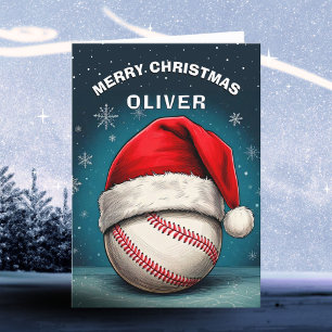 Baseball Ball Rote Santa Mütze Name Weihnachten 