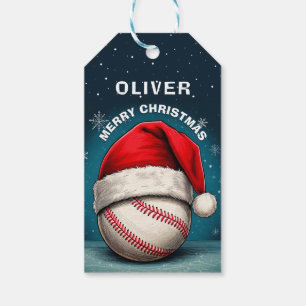 Baseball Ball Rote Santa Mütze Name Weihnachten Geschenkanhänger