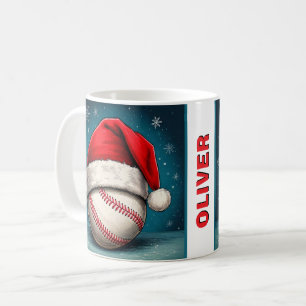 Baseball Ball Rote Santa-Mütze Name Weihnachten Kaffeetasse