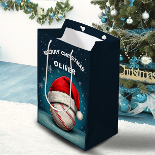 Baseball Ball Rote Santa Mütze Name Weihnachten Mittlere Geschenktüte